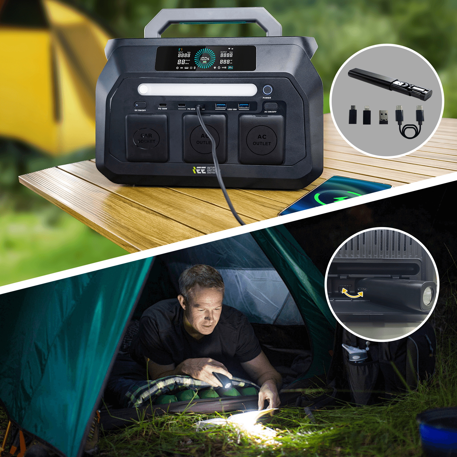 IEETek Portable Power Station P800 512Wh LiFePO4 (LFP) Battery, 800W AC/100W USB-C Output, Solar Generator(Solar Panel Optional) for Camping & RVs