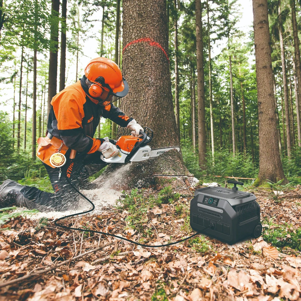 outdoor work with a portable power station nearby.